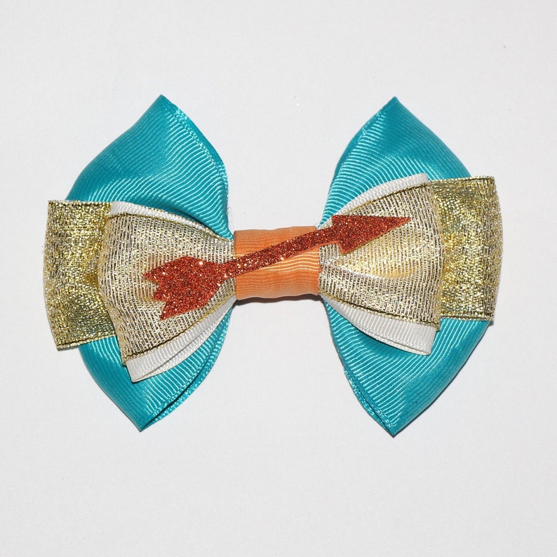 Merida Bow Merida and Arrow Merida Bows Disney Princess Acceessories Turquoise Bows Teal Gold Bow Disney Hair Bow Brave Bow Hair Clip