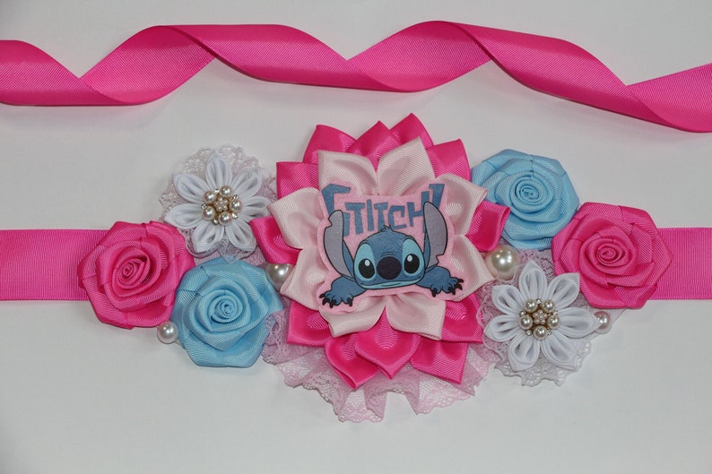 Lilo et Stitch Baby Shower Belt Stitch Fleur Sash Pink Etsy