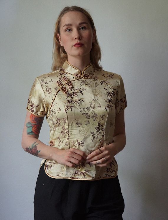 Golden Chinese Cheongsam Blouse, vintage