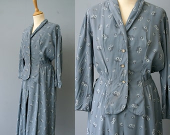 1940s Duck Egg Blue Daisy Dress