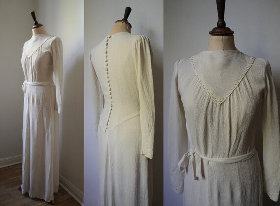 Late 1930s Beaded Crepe Wedding Gown