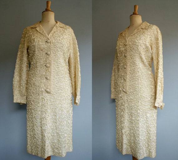 1960s Cream Soutache Dress