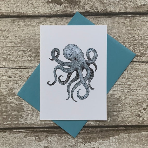 Octopus Card Octopus Birthday Card Hand Drawn Octopus Card Etsy