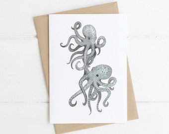 Octopus Love Card ~ hand drawn octopus printed on to an A6 size greetings card