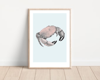 Brown Crab Print ~ vintage style art print, hand drawn brown crab, A4 size