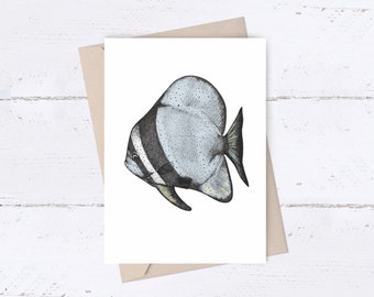 Fish Card ~ hand drawn batfish (long fin spade fish) by El Sea Mar Art printed on to an A6 size greetings card