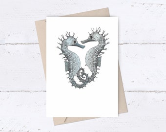 Seahorse Love Card ~ hand drawn seahorses by El Sea Mar Art printed on to an A6 size greetings card