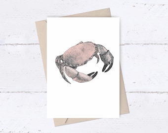 Crab Card ~ hand drawn brown crab by El Sea Mar Art printed on to an A6 size greetings card