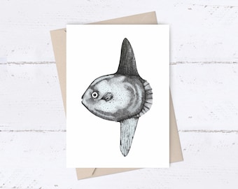 Sunfish (Mola Mola) Card ~ hand drawn sunfish by El Sea Mar Art printed on to an A6 size greetings card