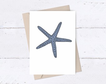 Blue Starfish Card ~ hand drawn sea star by El Sea Mar Art printed on to an A6 size greetings card