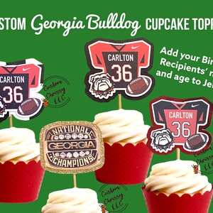 Custom Georgia Bulldog Birthday Cupcake Toppers UGA Go Dawgs