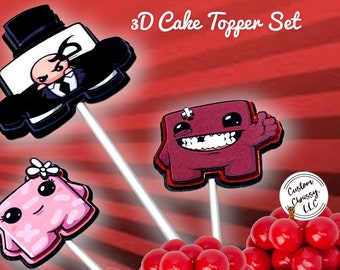 Super Meat Boy 3D Cake Topper Set of 3 Dr. Fetus Bandage Girl Meat Boy