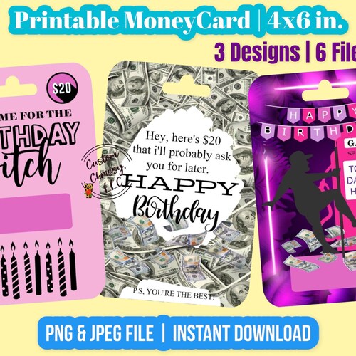 Printable Birthday Money Card Holder Money Card Bundle Print - Etsy