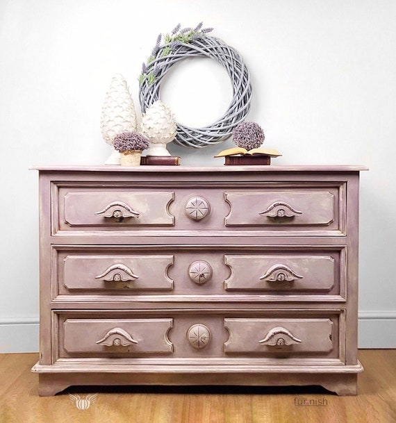 Vintage Pink Purple Grey Off White Chest Of Drawers Etsy