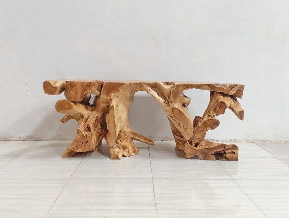 47” Teak Root Bench – Organic Solid Wood Entryway Seating | Handmade Rustic Natural Furniture | Unique Sculptural Accent for Home or Office