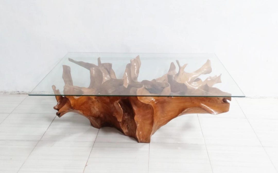47” Teak Root Coffee Table – Handmade Solid Wood Boho Decor Without ...