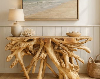 Handmade Teak Root Console Table – Organic Modern Entryway Furniture