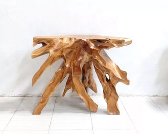 39” Carved Teak Root Console Table – Artisan Entry Table | Sustainable Solid Wood | Sculptural Handcrafted Rustic Modern Furniture