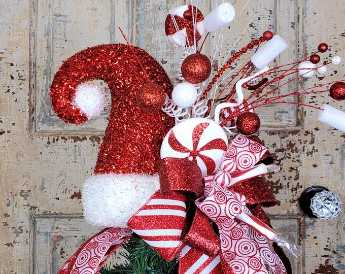 Santa Hat Tree Topper. Tree Topper for Christmas Tree, Tree Topper Bow