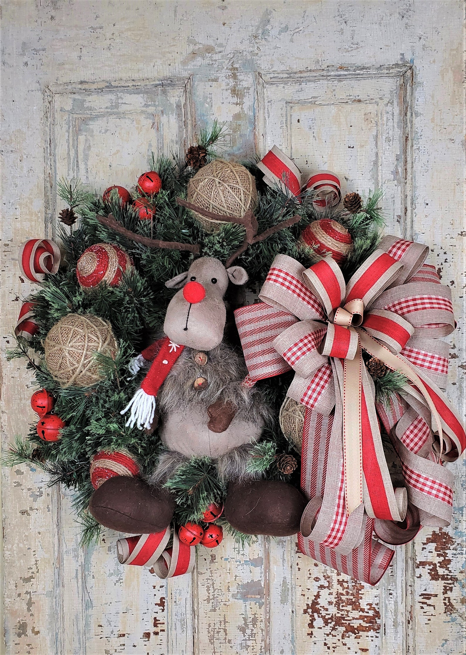 Christmas Reindeer Wreath Reindeer Wreaths for Front Door Etsy