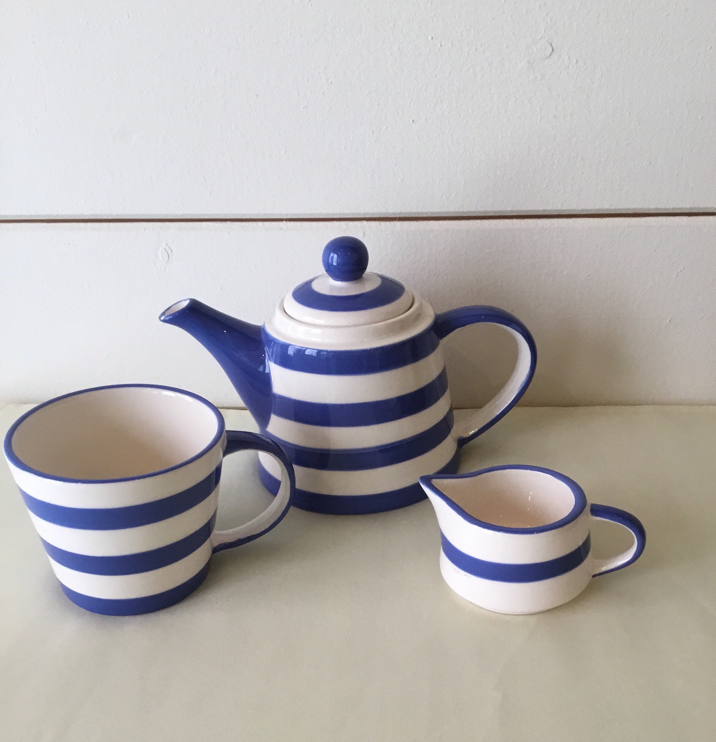 Ringtons Retro Blue and White striped tea for one set Etsy