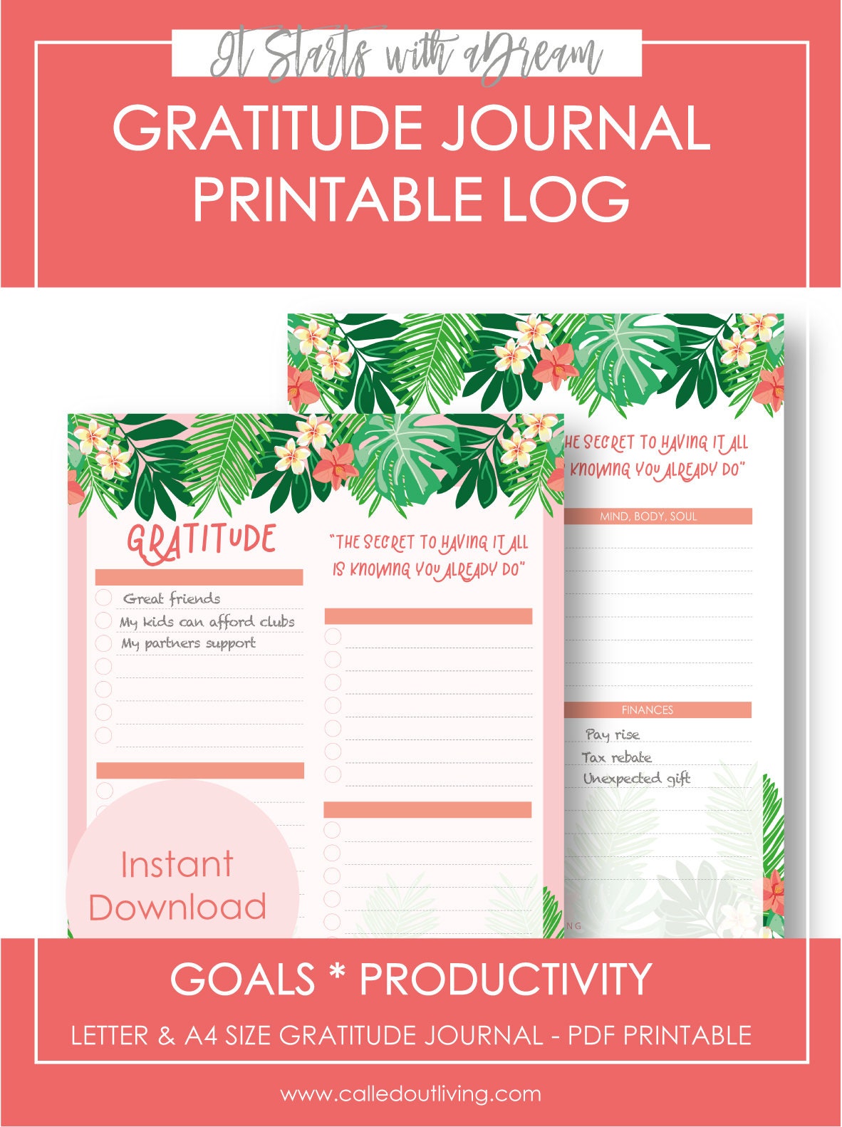 Gratitude Journal Printable Planner Insert Gratitude List Etsy