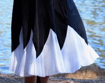 Black and White Flared Skirt / Peach Skirt / Long Skirt / Full Skirt / Black Skirt / Formal Skirt / Classic Black and White Skirt