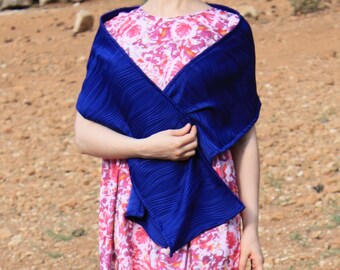 Royal Blue Textured Scarf, Stretchy Formal Wrap