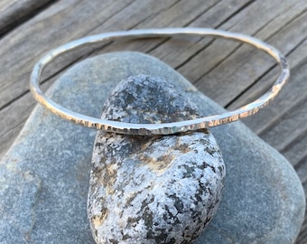 Handmade Textured Sterling Silver Bangle Bracelet, Stacking Jewelry