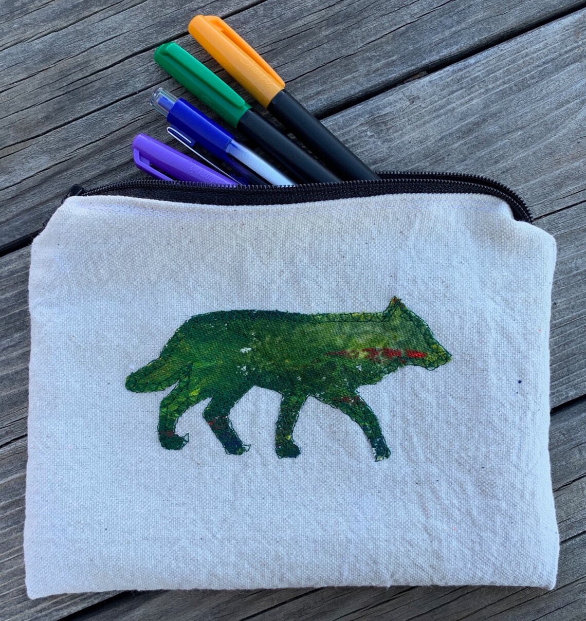Wolf Bag / Hand Painted Bag / Green Wolf Pouch / Red Wolf Bag Etsy
