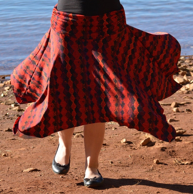 Red and Black Handkerchief Skirt  Women\u2019s Skirt  Stretch-knit Skirt  Diamond Skirt  Geometric Skirt  Patterned Skirt  Long Skirt