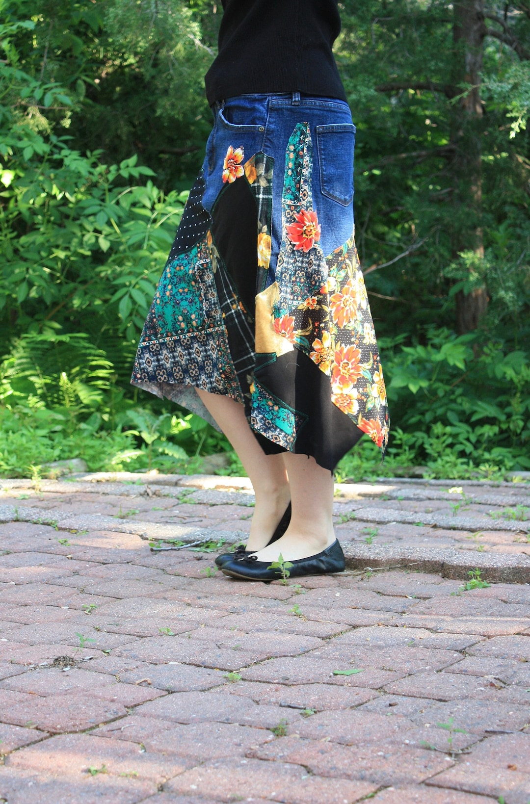 スカート DENIM PATCHWORK PRINT SKIRT DENIM PATCHWORK PRINT SKIRT