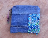 Upcycled Denim Pouch: Blue Striped, Handmade Zipper Bag