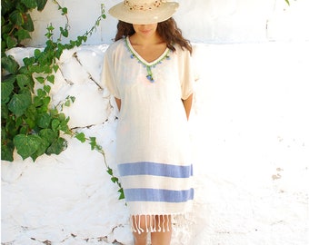 Peshtemal Beach Dress: Linen Cotton Swim Cover-Up with Turkish Embroidery