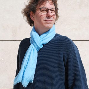 Blue Cotton Scarf, Lightweight Wrap, Versatile Unisex Shawl