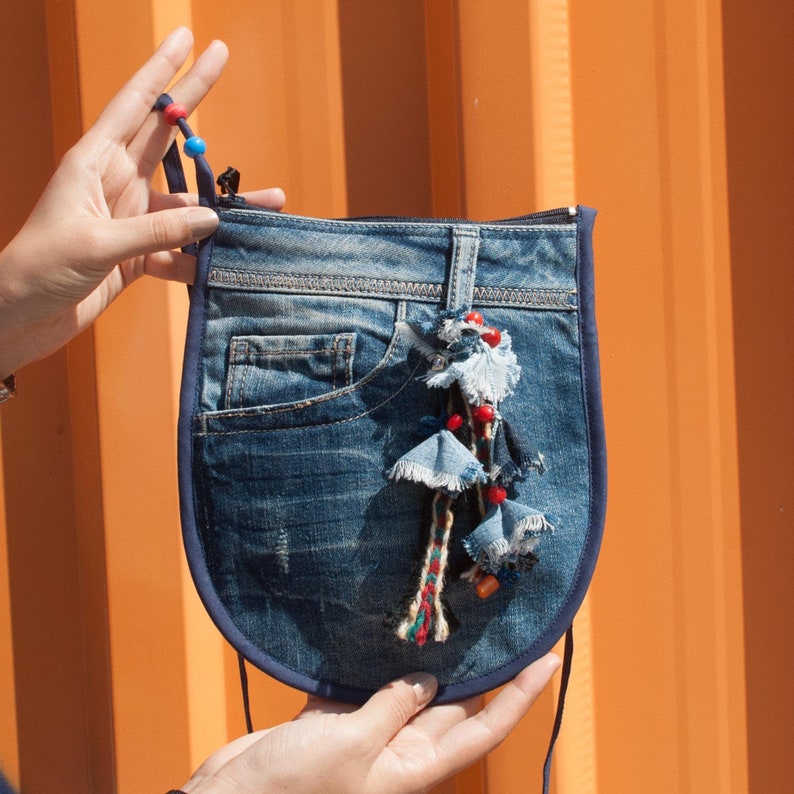 Recycled Denim Bag Jeans Shoulder Bag Messenger Bag Etsy