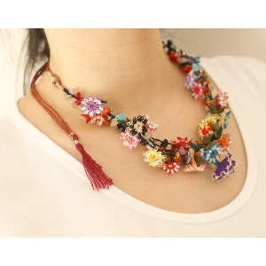 Handmade Turkish Oya Necklace, Turkish OYA Flower Necklace, Unique Gift for Women, Needlework Jewelry, Handmade Lacework Jewelry