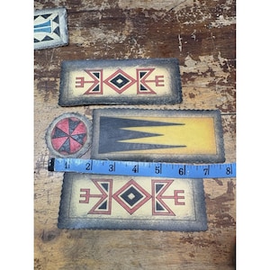 Lot 4 Vintage Indianer/Sydvästlig Tribal Konst Läderlappar För Gatan Aztekiska