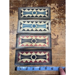 Lot 4 Vintage Indianer/Sydvästlig Tribal Konst Läderlappar För Gatan Aztekiska