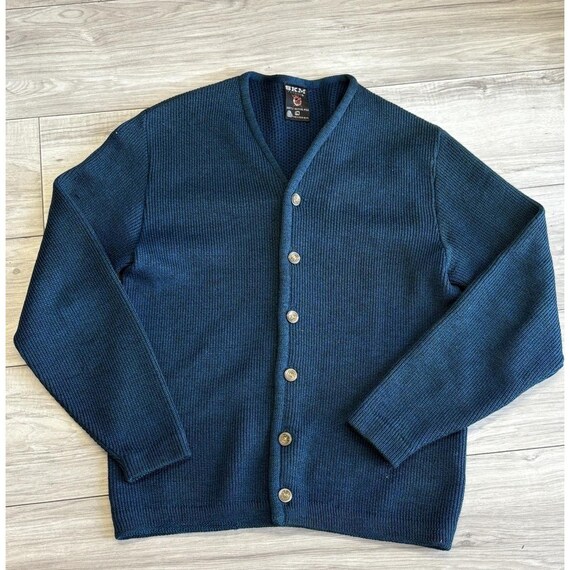 Vintage Blue 60s SKM Penguin Seattle Knitting Mills USA Wool Cardigan Sweater