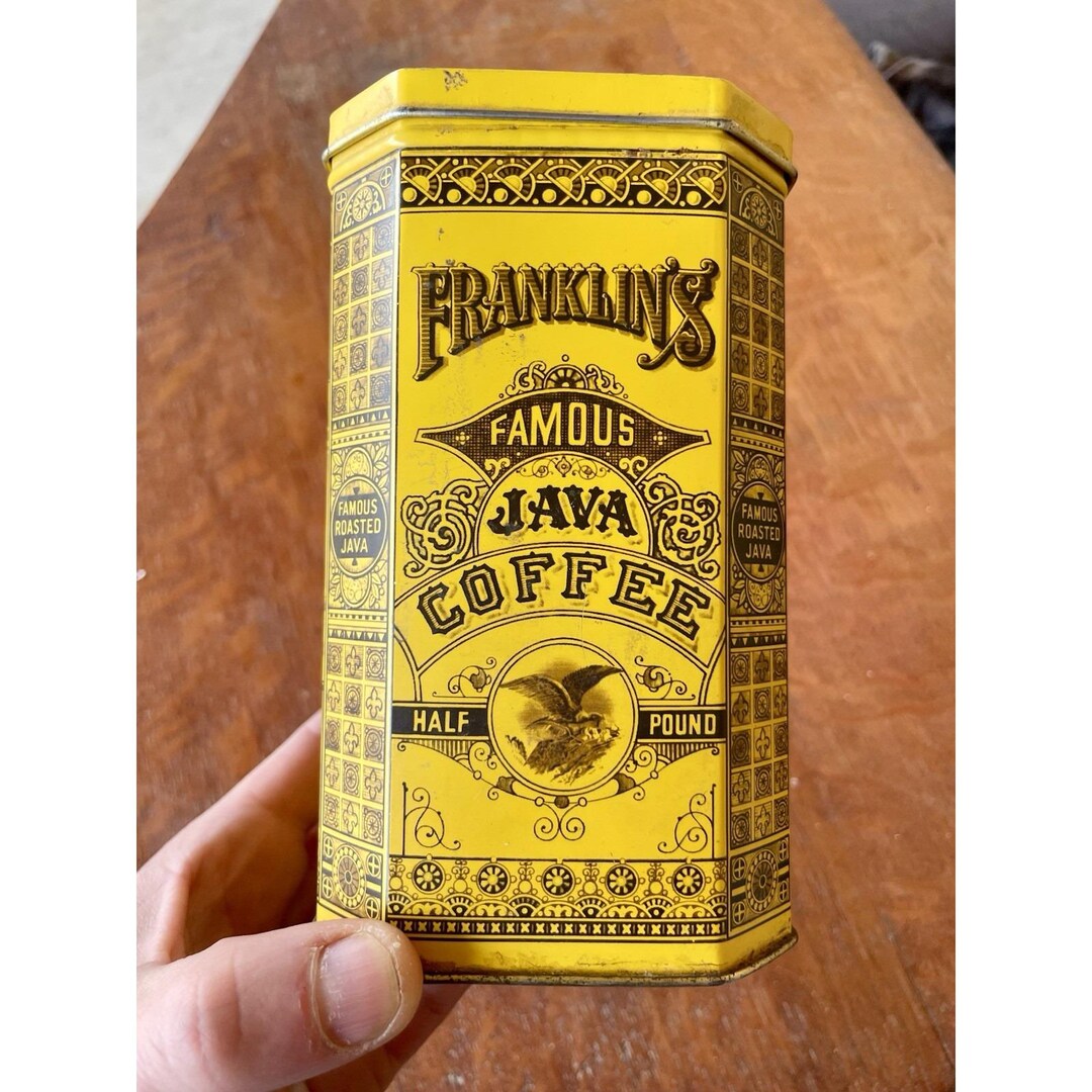 Vintage Tin Franklin's Famous Java Coffee Empty Hinged Lid 6" X 3.5 ...