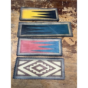 Lot 4 Vintage Indianer/Sydvästlig Tribal Konst Läderlappar För Gatan Aztekiska