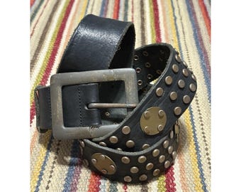 Vintage Diesel Studded Leather Belt Made in Italy Size 40 Y2K Brass Punk Metal