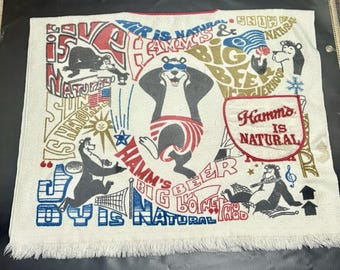 Vintage Hamm's Beer Bear Beach Towel Poncho 70s Advertising Boho Groovy