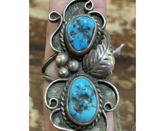 Anello vintage in argento sterling con turchese, misura 6-6 1/4, firmato da un nativo americano, 8g.