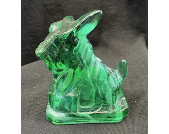 Boyd Glass Scottie JB Hundfigur Grön Glansig Vit Marmorering Vintage Stämplad