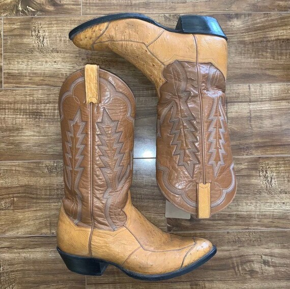 Vintage Sanders Exotic Ostrich Skin Cowboy Boot We