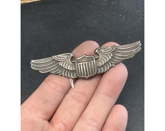 Original andra världskriget USAAF US Army Air Force Sterling Silver 3' Pilotvingar Badge Andra världskriget