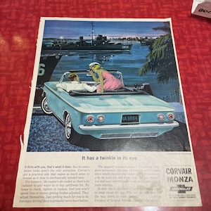 1964 Chevy Corvair Monza Original Color Print Ad Advertisement