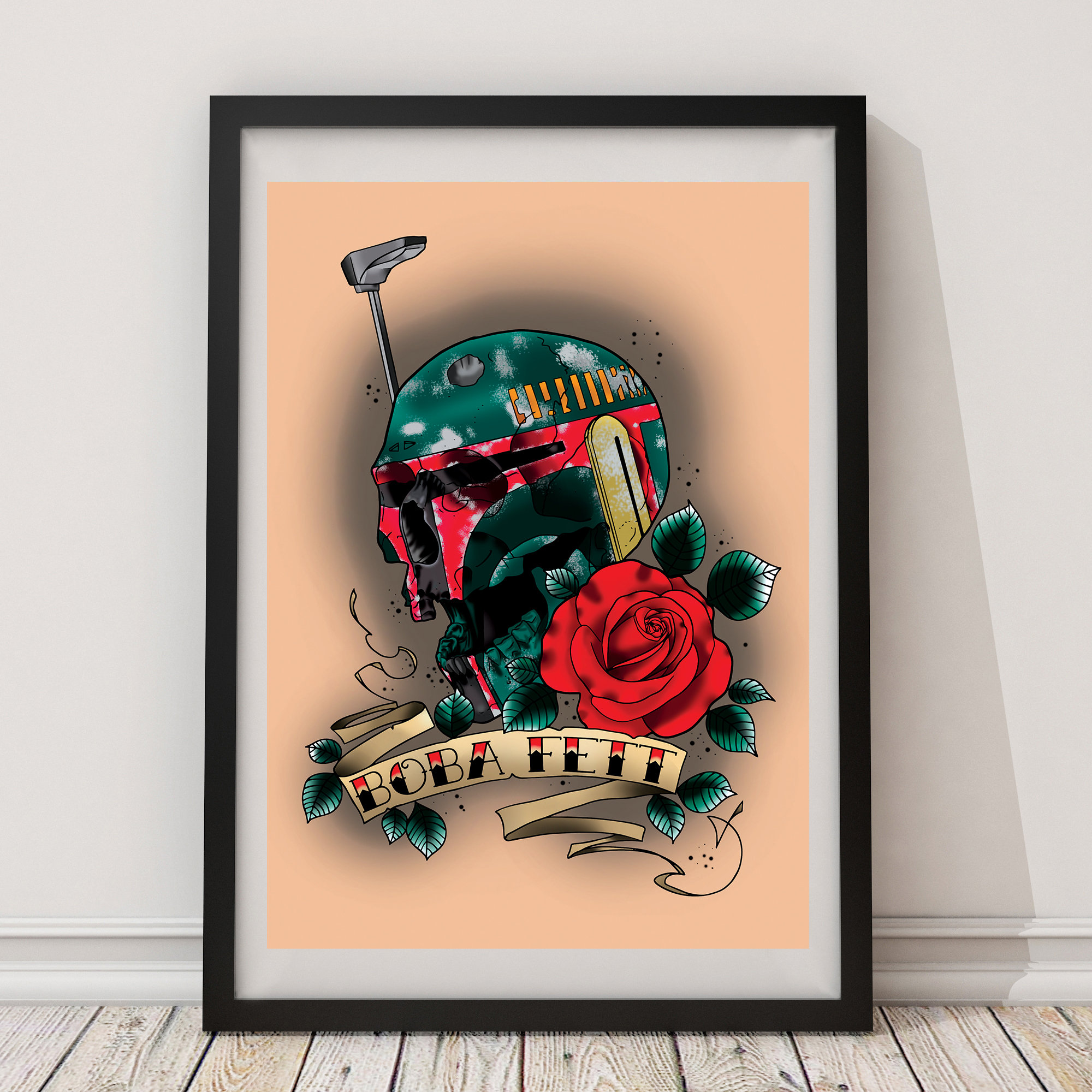 Boba Fett Skull Tattoo Print Etsy